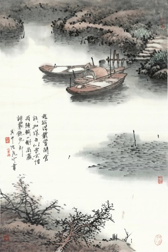 四時田園雜興-秋日九（租船滿載嘗開倉）2024年 68×46cm